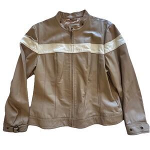 Vtg Bradley Bayou Leather Jacket Women’s Sz Large Brown Racing Stripe Moto